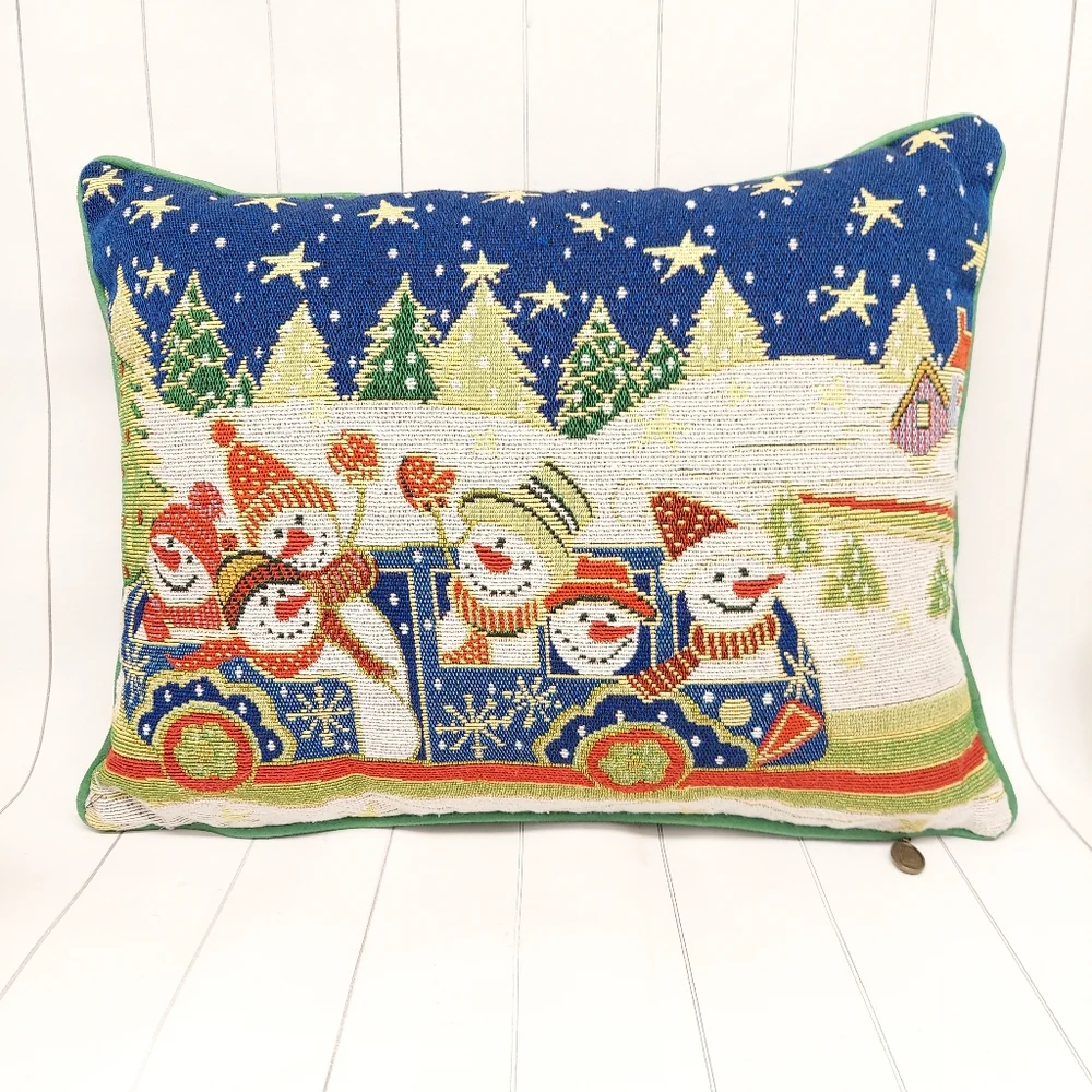 Pier 1 Snowman Train Holiday Pillow